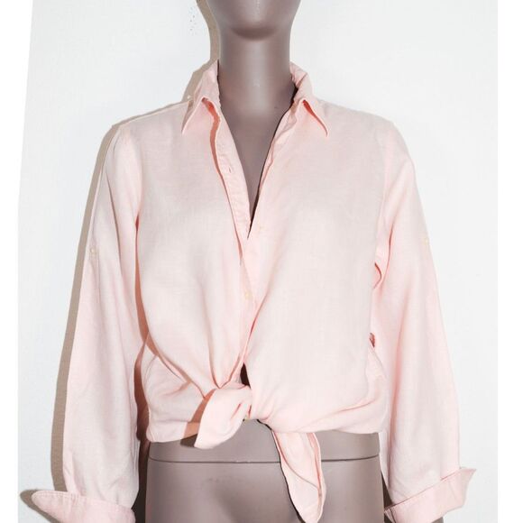 Ralph Lauren Pink Linen Long Sleeve Button Down Shirt Small - Picture 1 of 4
